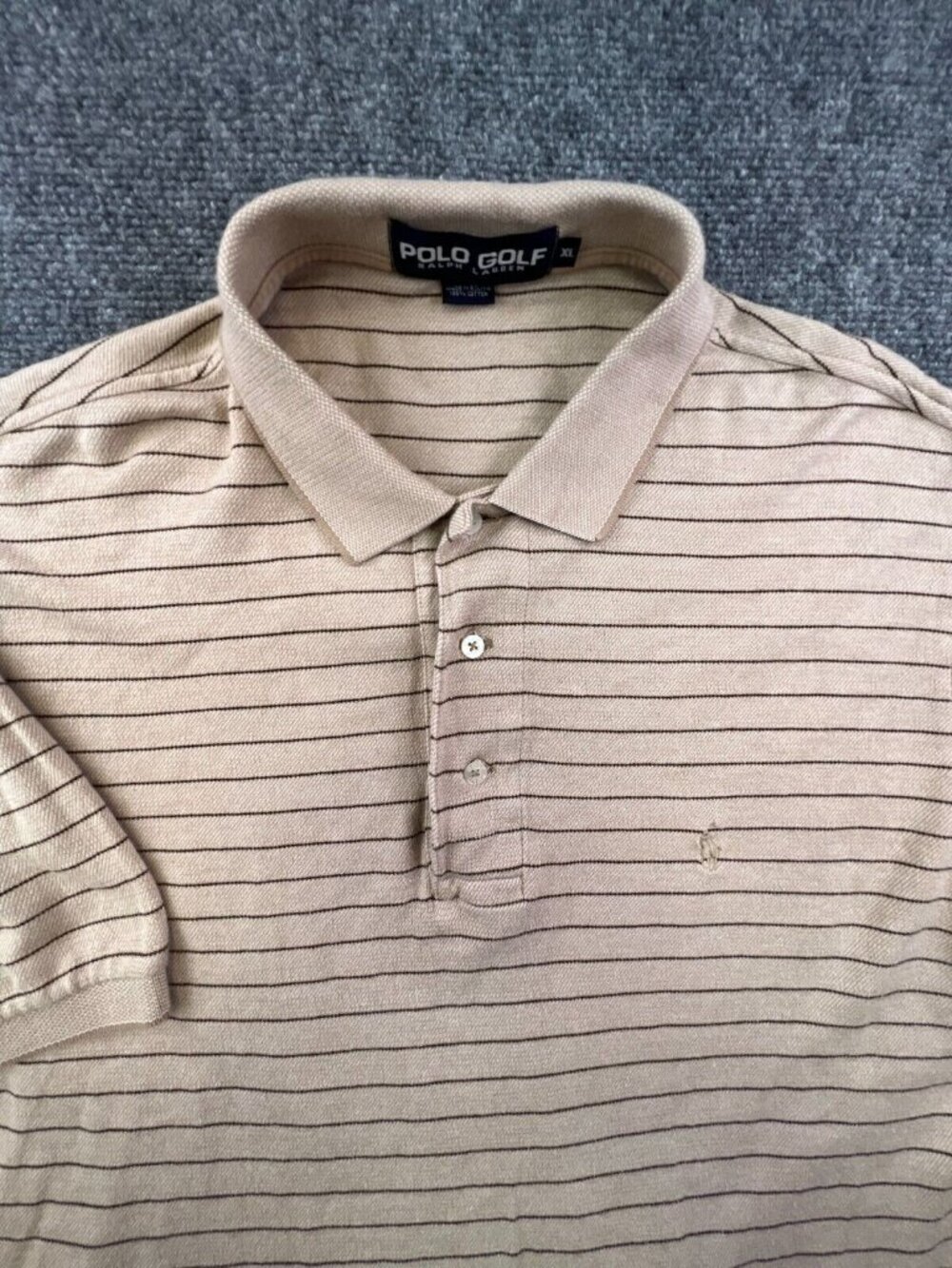 Polo Golf Ralph Lauren Polo Shirt Beige Striped Size XL Cotton Soft Short Sleeve